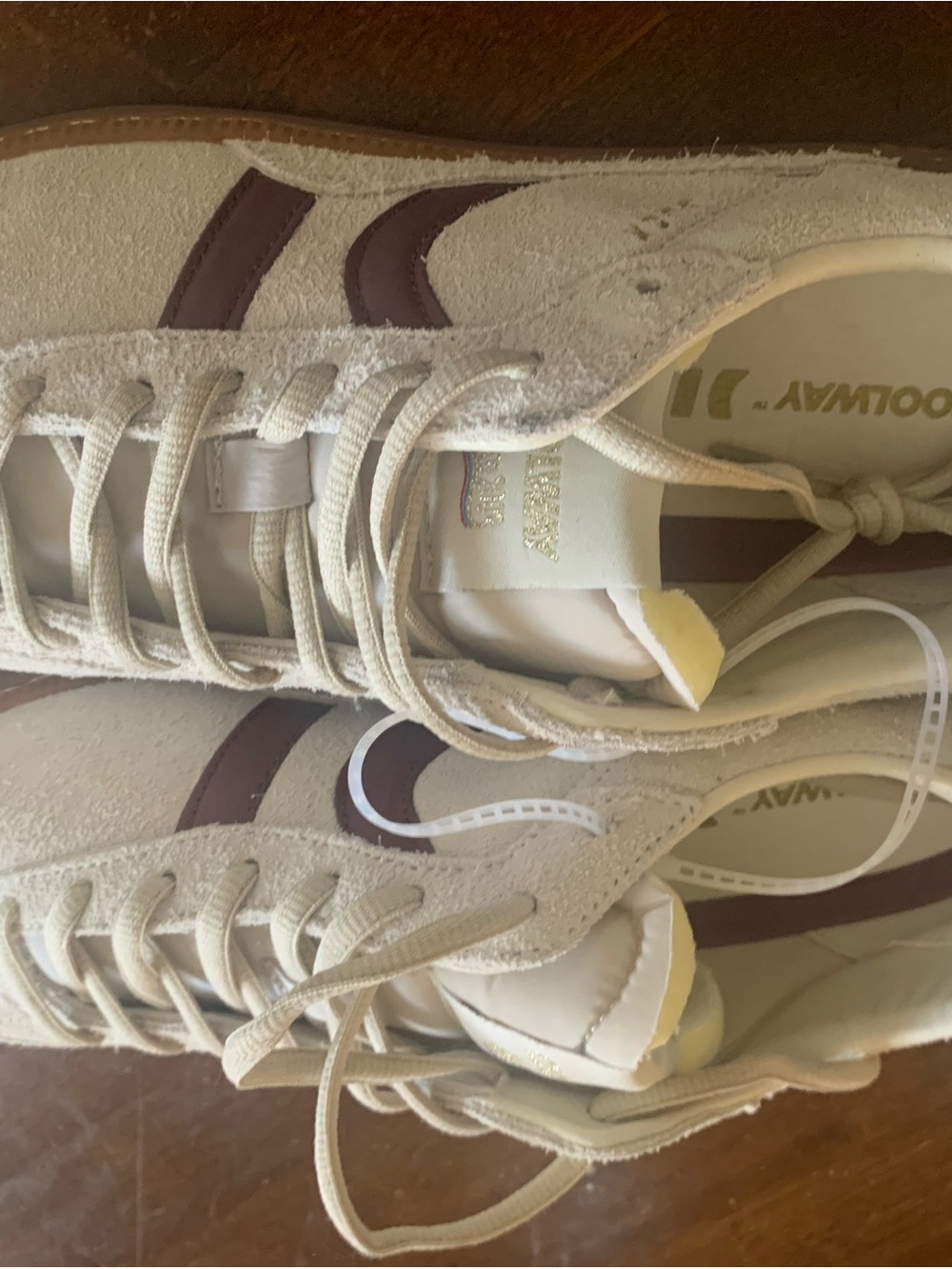 Coolway Cream Suede Sneakers with Burgundy Stripes